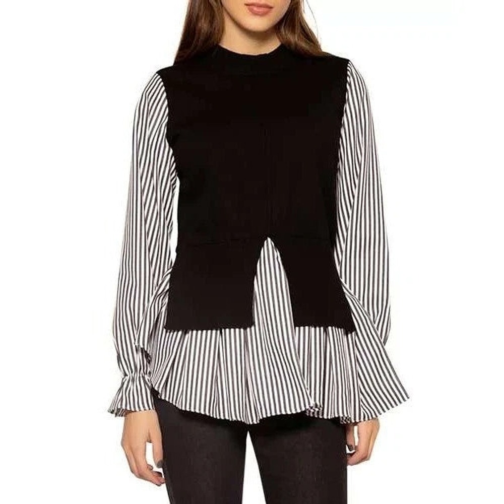 NWT Gracia Striped Blouse Sweater - Black